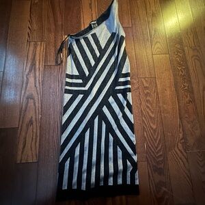 bebe One Shoulder Black and Gray Dress